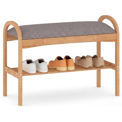 COSTWAY Panca Porta Scarpe In Bambù Con Cuscino, Contenitore, 2 Livelli, 70x31.5x51cm COSTWAY Panca Porta Scarpe In Bambù Con Cuscino, Contenitore, 2 Livelli, 70x31.5x51cm