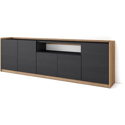 SKRAUT HOME - Credenza, Mobile, Cucina, Madia, 260x37x80cm, 5 Porte, Nero E Rovere SKRAUT HOME - Credenza, Mobile, Cucina, Madia, 260x37x80cm, 5 Porte, Nero E Rovere