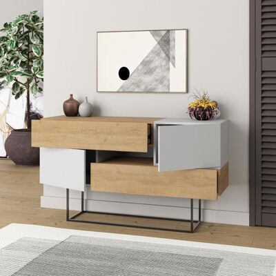 GIORDANOSHOP Consolle Moderna 145x40x82 Cm Con 2 Ante 2 Cassetti E Gambe Alte Zaffiro Di Quercia E Bianco GIORDANOSHOP Consolle Moderna 145x40x82 Cm Con 2 Ante 2 Cassetti E Gambe Alte Zaffiro Di Quercia E Bianco