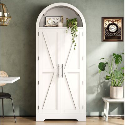 MODFU Credenza E Buffet 75 X 35 X 170 Cm, Vetrina Ad Arco, Vani A Giorno, Ripiani Regolabili, Mdf Bianco MODFU Credenza E Buffet 75 X 35 X 170 Cm, Vetrina Ad Arco, Vani A Giorno, Ripiani Regolabili, Mdf Bianco