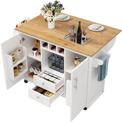 STILVORA Carrello Da Cucina Con 2 Cassetti, 2 Ante, Piano Pieghevole, Portasciugamani, Portabottiglie, Bianco STILVORA Carrello Da Cucina Con 2 Cassetti, 2 Ante, Piano Pieghevole, Portasciugamani, Portabottiglie, Bianco