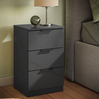 Vicco Comodino Camera Da Letto Fino, Nero Lucido, 37.6 X 61.8 Cm Con 3 Cassetti, Vicco Comodino Camera Da Letto Fino, Nero Lucido, 37.6 X 61.8 Cm Con 3 Cassetti,