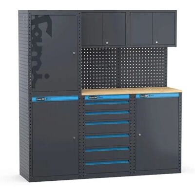OEM Arredamento Modulare Per Officina Fami "linea 391" Con Armadi A 1 Anta E Cassettiera In Lamiera Antracite 182,4x49,5x190 Cm OEM Arredamento Modulare Per Officina Fami "linea 391" Con Armadi A 1 Anta E Cassettiera In Lamiera Antracite 182,4x49,5x190 Cm