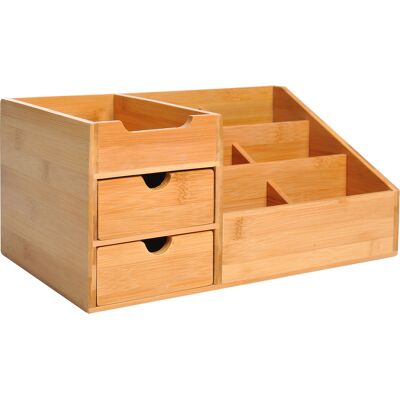TORMATOR Scatola Portaoggetti Da Scrivania - Organizzatore Da Scrivania - 7 Scomparti, 2 Cassetti - Bambù Verniciato, Bambù TORMATOR Scatola Portaoggetti Da Scrivania - Organizzatore Da Scrivania - 7 Scomparti, 2 Cassetti - Bambù Verniciato, Bambù