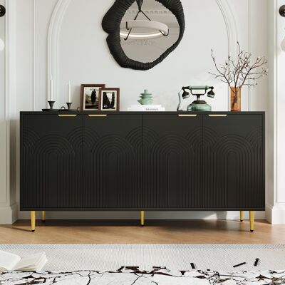 SOLKVUNZA Credenza Bassa Da Soggiorno Con 4 Ante - Mobile Contenitore Con Maniglie Dorate E Piedi Di Design - 160x80x40 Cm - Nero SOLKVUNZA Credenza Bassa Da Soggiorno Con 4 Ante - Mobile Contenitore Con Maniglie Dorate E Piedi Di Design - 160x80x40 Cm - Nero