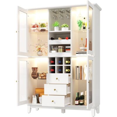 STILVORA Credenza Con 3 Cassetti, Ripiani Regolabili, Portabottiglie, Portacalici E Led Per Soggiorno, In Mdf, Bianco, 120×40×180.5 Cm STILVORA Credenza Con 3 Cassetti, Ripiani Regolabili, Portabottiglie, Portacalici E Led Per Soggiorno, In Mdf, Bianco, 120×40×180.5 Cm