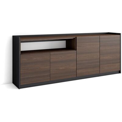 SKRAUT HOME - Credenza, Mobile, Cucina, Madia, 207x37x80cm, 4 Porte, Rovere Scuro E Nero SKRAUT HOME - Credenza, Mobile, Cucina, Madia, 207x37x80cm, 4 Porte, Rovere Scuro E Nero