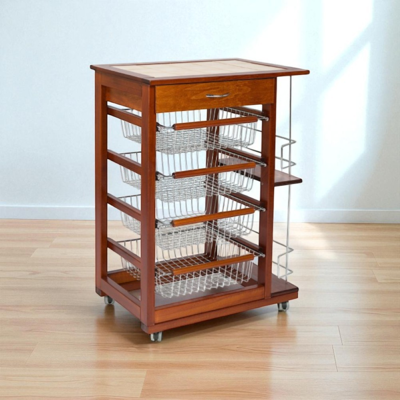 LIBEROSHOPPING - Carrello Da Cucina Portafrutta Con Portabottiglie Landhell Ciliegio LIBEROSHOPPING - Carrello Da Cucina Portafrutta Con Portabottiglie Landhell Ciliegio