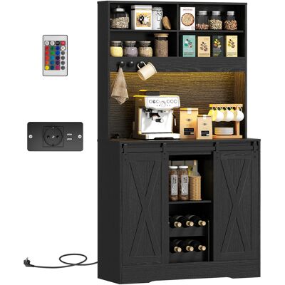 GIORDANOSHOP Credenza Da Cucina Alta Stile Rustico 100x38x180 Cm Portabottiglie Prese Di Ricarica E Luci Led In Truciolare Nero GIORDANOSHOP Credenza Da Cucina Alta Stile Rustico 100x38x180 Cm Portabottiglie Prese Di Ricarica E Luci Led In Truciolare Nero