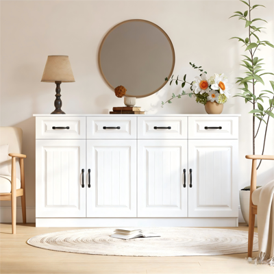 OKWISH Credenze E Buffet Con 4 Cassetti E 4 Ante, In Bianco, 160x35x80 Cm OKWISH Credenze E Buffet Con 4 Cassetti E 4 Ante, In Bianco, 160x35x80 Cm
