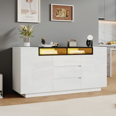 OEM Credenza Da Soggiorno 1404068 Cm Con 2 Ante A L, Mobile Da Soggiorno Con Divisori Regolabili E Luci A Led, Mobile Lucido Con 3 Cassetti, Cassettiera, Bianco+nero OEM Credenza Da Soggiorno 1404068 Cm Con 2 Ante A L, Mobile Da Soggiorno Con Divisori Regolabili E Luci A Led, Mobile Lucido Con 3 Cassetti, Cassettiera, Bianco+nero