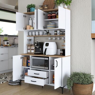DMORA Credenza Mairag, Madia 4 Ripiani, 2 Cassetti, 6 Ante, 120x40x184h Cm Biano DMORA Credenza Mairag, Madia 4 Ripiani, 2 Cassetti, 6 Ante, 120x40x184h Cm Biano