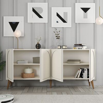 DMORA Credenza Niscemi, Madia 2 Ripiani, 4 Ante, 4 Vani, 180x35x81h Cm Bianco Crema DMORA Credenza Niscemi, Madia 2 Ripiani, 4 Ante, 4 Vani, 180x35x81h Cm Bianco Crema