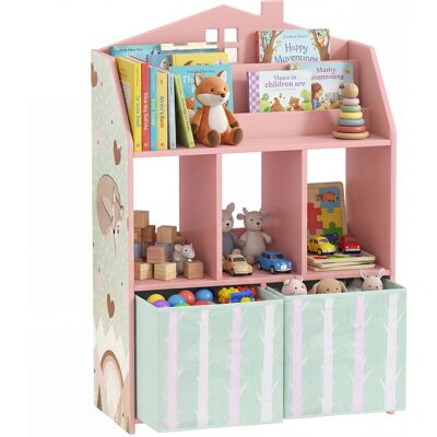TORMATOR Scaffale Portagiochi Bambini In Legno Fsc, 2 Contenitori Rimovibili In Tessuto E Ripiani, Per Cameretta, Rosa TORMATOR Scaffale Portagiochi Bambini In Legno Fsc, 2 Contenitori Rimovibili In Tessuto E Ripiani, Per Cameretta, Rosa