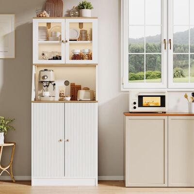SOLKVUNZA Credenza Da Cucina Bianco E Rovere Con Illuminazione Led - Vetrina Moderna Con Ante In Vetro E Gestione Dei Cavi - 70 X 40 X 180 Cm SOLKVUNZA Credenza Da Cucina Bianco E Rovere Con Illuminazione Led - Vetrina Moderna Con Ante In Vetro E Gestione Dei Cavi - 70 X 40 X 180 Cm