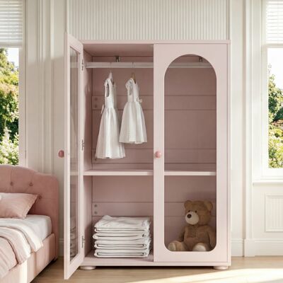 KELLANY Armadio A 2 Ante, Armadio Laccato, Armadio Per Camera Da Letto, Armadio Per Bambini, Con Barra Per Appendere, Porte Trasparenti In Acrilico, Maniglie In Ceramica, Rosa Baby, 80×50×120 Cm KELLANY Armadio A 2 Ante, Armadio Laccato, Armadio Per Camera Da Letto, Armadio Per Bambini, Con Barra Per Appendere, Porte Trasparenti In Acrilico, Maniglie In Ceramica, Rosa Baby, 80×50×120 Cm