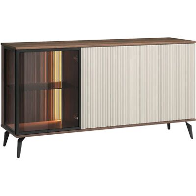 Unique Credenza 3 Ante Con Led In Mdf E Vetro Fumé Beige E Naturale Scuro - Janeya Unique Credenza 3 Ante Con Led In Mdf E Vetro Fumé Beige E Naturale Scuro - Janeya