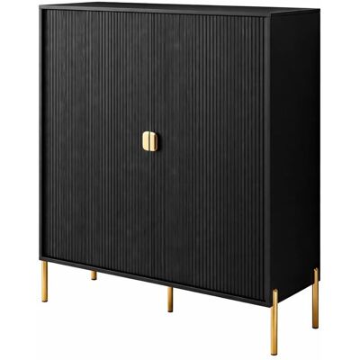 BRICOZONE Credenza Mobile Contenitore 2 Ante Cannettate E Piedini Oro Madia Moderna Con Ripiani Interni E Chiusura Soft Close Per Soggiorno Salotto E Ingresso 103.6 X 124 X 39.6 Cm Nero - Colore: Nero BRICOZONE Credenza Mobile Contenitore 2 Ante Cannettate E Piedini Oro Madia Moderna Con Ripiani Interni E Chiusura Soft Close Per Soggiorno Salotto E Ingresso 103.6 X 124 X 39.6 Cm Nero - Colore: Nero