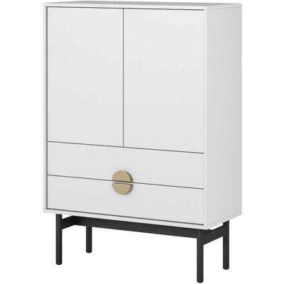 SELSEY Stoon Ii - Credenza Alta Con 2 Ante E 2 Cassetti - 85 Cm - Bianco SELSEY Stoon Ii - Credenza Alta Con 2 Ante E 2 Cassetti - 85 Cm - Bianco