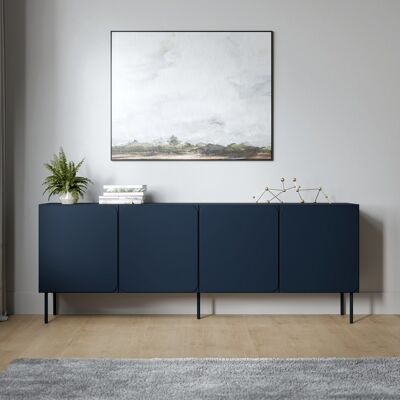 DMORA Credenza Canino, Madia 2 Ripiani, Apertura Battente, 4 Ante, 200x42x75h Cm Blu DMORA Credenza Canino, Madia 2 Ripiani, Apertura Battente, 4 Ante, 200x42x75h Cm Blu