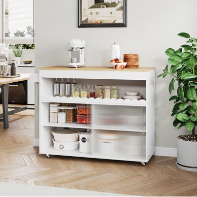 COVREO Carrello Isola Da Cucina 122x46x91 Cm Bianco E Naturale In Mdf Con Piano Pieghevole E Ruote COVREO Carrello Isola Da Cucina 122x46x91 Cm Bianco E Naturale In Mdf Con Piano Pieghevole E Ruote