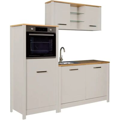 M&S Cucina Modulare 3 Mobili Soft Close Beige Rovere 200 Cm Mdf Vetro M&S Cucina Modulare 3 Mobili Soft Close Beige Rovere 200 Cm Mdf Vetro