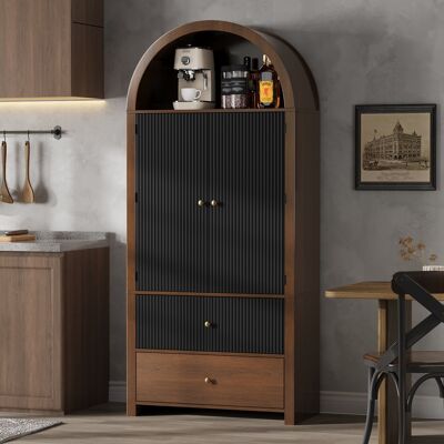 NMONET Credenza Alta Ad Arco 180 Cm Con Ripiani, 2 Ante, 2 Cassetti E Vano Superiore Aperto, Mobile Dispensa Rustico - Noce E Nero NMONET Credenza Alta Ad Arco 180 Cm Con Ripiani, 2 Ante, 2 Cassetti E Vano Superiore Aperto, Mobile Dispensa Rustico - Noce E Nero