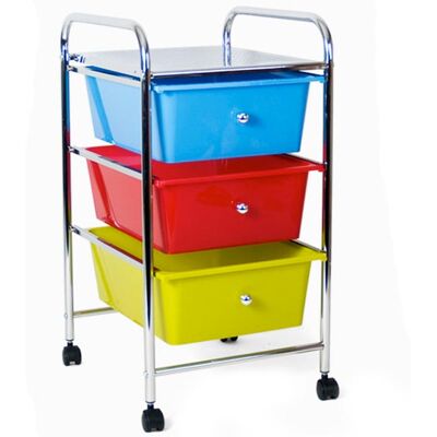 BAKAJI - Carrello Estetista In Acciaio Cromato Cassettiera 3 Cassetti Colorati E 4 Ruote BAKAJI - Carrello Estetista In Acciaio Cromato Cassettiera 3 Cassetti Colorati E 4 Ruote