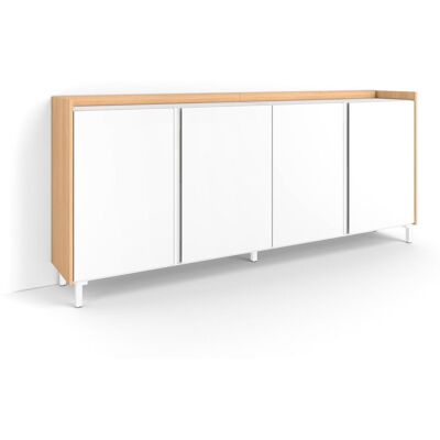 SKRAUT HOME - Credenza, Mobile, Cucina, Madia, Mobile Ingresso, 207x35x91cm, 4 Porte, Design Industriale, Stile Moderno, Bianco E Rovere Soft SKRAUT HOME - Credenza, Mobile, Cucina, Madia, Mobile Ingresso, 207x35x91cm, 4 Porte, Design Industriale, Stile Moderno, Bianco E Rovere Soft