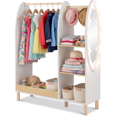 COSTWAY Guardaroba Per Bambini, Armadio Gioco Con Specchio E Luci,con Ripiani E Ganci,91x28x110 Cm COSTWAY Guardaroba Per Bambini, Armadio Gioco Con Specchio E Luci,con Ripiani E Ganci,91x28x110 Cm
