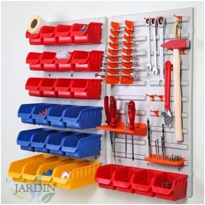 SUINGA Pannello Murale In Plastica Porta Attrezzi 28 Scatole, Sistema Di Stoccaggio - Raccordo Per Attrezzi - Armadio Garage - 40x59 Cm SUINGA Pannello Murale In Plastica Porta Attrezzi 28 Scatole, Sistema Di Stoccaggio - Raccordo Per Attrezzi - Armadio Garage - 40x59 Cm