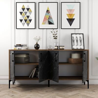 DMORA Credenza Sinopoli, Madia 2 Ripiani, 4 Ante, 4 Vani, 160x35x78h Cm Nero Marmo DMORA Credenza Sinopoli, Madia 2 Ripiani, 4 Ante, 4 Vani, 160x35x78h Cm Nero Marmo