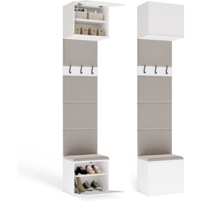 3XE LIVING Pannello Appendiabiti Modulare Da Ingresso Con Panca E Scomparti, Bianco, 50 X 35 X 238 Cm 3XE LIVING Pannello Appendiabiti Modulare Da Ingresso Con Panca E Scomparti, Bianco, 50 X 35 X 238 Cm