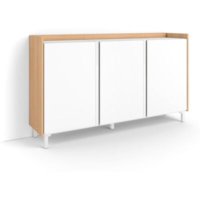 SKRAUT HOME - Credenza, Mobile, Cucina, Madia, Mobile Ingresso, 156x35x91cm, 3 Porte, Design Industriale, Stile Moderno, Bianco E Rovere Soft SKRAUT HOME - Credenza, Mobile, Cucina, Madia, Mobile Ingresso, 156x35x91cm, 3 Porte, Design Industriale, Stile Moderno, Bianco E Rovere Soft