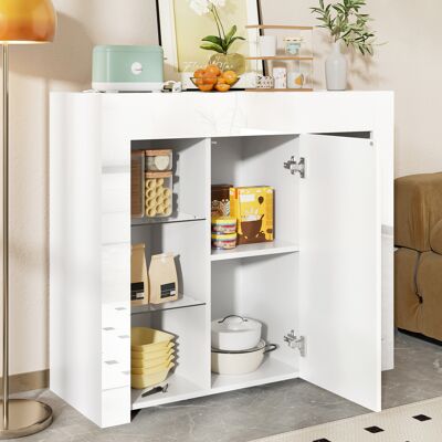 MODENVIE Madia Contenitore Con Anta E Ripiani In Vetro, Frontale Lucido, Per Soggiorno O Cucina, Bianca, 95 X 35 X 83 Cm MODENVIE Madia Contenitore Con Anta E Ripiani In Vetro, Frontale Lucido, Per Soggiorno O Cucina, Bianca, 95 X 35 X 83 Cm