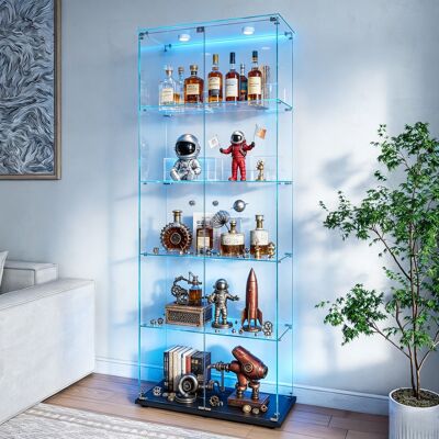 JOOKGBD –vetrina In Vetro Con Led,2 Ante,5 Ripiani In Vetro,armadio Per Collezione,moderna,per Soggiorno,bar,casa,nero JOOKGBD –vetrina In Vetro Con Led,2 Ante,5 Ripiani In Vetro,armadio Per Collezione,moderna,per Soggiorno,bar,casa,nero