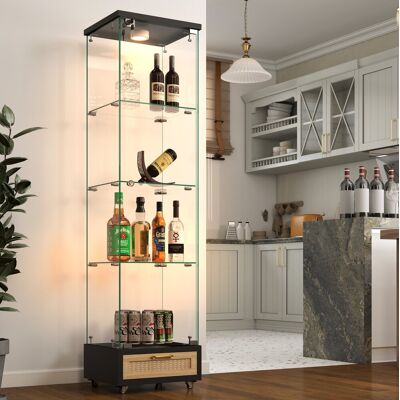 REDOM - Vetrina A 4 Livelli Con Led 13 Colori, Anta Con Serratura E Cassetti, Contenitore Verticale In Mdf E Vetro Nero REDOM - Vetrina A 4 Livelli Con Led 13 Colori, Anta Con Serratura E Cassetti, Contenitore Verticale In Mdf E Vetro Nero