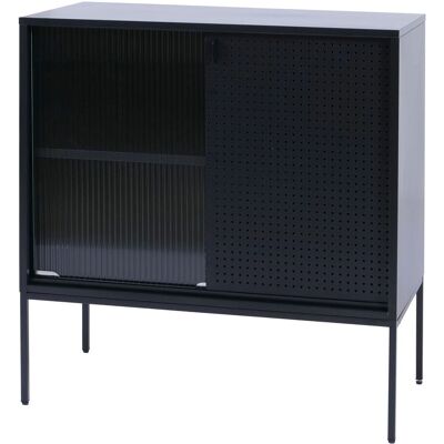 DÉCOSHOP26 Cassettiera Con Ante Scorrevoli In Vetro Scanalato Stile Industriale 85x80x45 Cm In Acciaio Nero 040008868 DÉCOSHOP26 Cassettiera Con Ante Scorrevoli In Vetro Scanalato Stile Industriale 85x80x45 Cm In Acciaio Nero 040008868