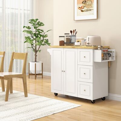 PZCC Carrello Da Cucina A Isola Con Piano Ribaltabile, 3 Cassetti, 1 Armadietto Con Portasciugamani E Portaspezie, 111,5 X 75 X 89 Cm, Bianco PZCC Carrello Da Cucina A Isola Con Piano Ribaltabile, 3 Cassetti, 1 Armadietto Con Portasciugamani E Portaspezie, 111,5 X 75 X 89 Cm, Bianco