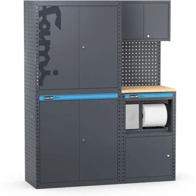 OEM Arredamento Modulare Per Officina Fami "linea 391" Con Armadi A 2 Ante E Modulo Di Servizio In Lamiera Antracite 152x49,5x190 Cm OEM Arredamento Modulare Per Officina Fami "linea 391" Con Armadi A 2 Ante E Modulo Di Servizio In Lamiera Antracite 152x49,5x190 Cm