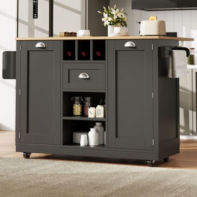 REDOM Carrello Da Cucina 140x40x93.5 Cm, Piano Ribaltabile, Portaasciugamani, Portabottiglie, Mdf Nero REDOM Carrello Da Cucina 140x40x93.5 Cm, Piano Ribaltabile, Portaasciugamani, Portabottiglie, Mdf Nero