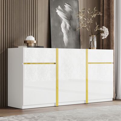 SOLKVUNZA Credenza Madia Design Moderno Bianco Laccato Lucido - 160 Cm - 3 Ante E 2 Cassetti Con Dettagli Dorati - Mobile Contenitore Di Lusso Per Soggiorno E Ingresso SOLKVUNZA Credenza Madia Design Moderno Bianco Laccato Lucido - 160 Cm - 3 Ante E 2 Cassetti Con Dettagli Dorati - Mobile Contenitore Di Lusso Per Soggiorno E Ingresso