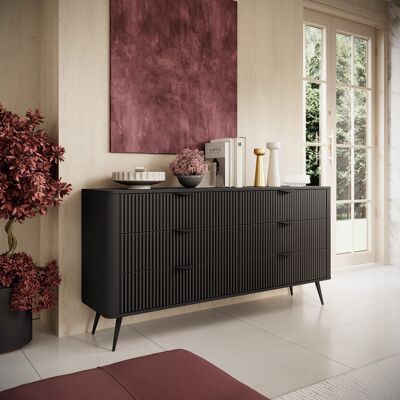DMORA Credenza Hali, Madia 6 Cassetti, Un Ripiano, Apertura Scorrevole, 163x38x81h Cm Nero DMORA Credenza Hali, Madia 6 Cassetti, Un Ripiano, Apertura Scorrevole, 163x38x81h Cm Nero