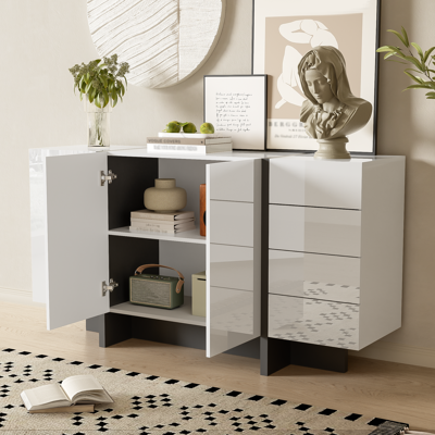 MODENVIE Madia Con 2 Ante E 4 Cassetti, Cerniere Con Chiusura Ammortizzata, Per Soggiorno, Mdf, Bianco E Nero 150×40×80,5 Cm MODENVIE Madia Con 2 Ante E 4 Cassetti, Cerniere Con Chiusura Ammortizzata, Per Soggiorno, Mdf, Bianco E Nero 150×40×80,5 Cm