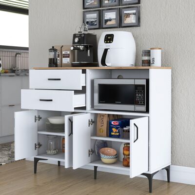 DMORA Credenza Cavriana, Madia 2 Cassetti, 2 Ripiani, Apertura Battente, Scorrevole, 120x40x99h Cm Bianco DMORA Credenza Cavriana, Madia 2 Cassetti, 2 Ripiani, Apertura Battente, Scorrevole, 120x40x99h Cm Bianco