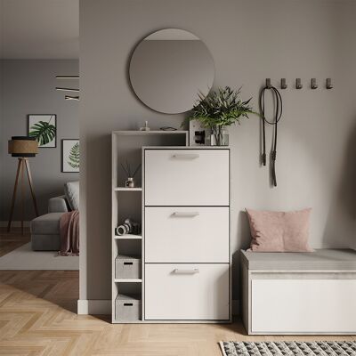 Vicco Scarpiera Da Ingresso Orlando, Bianco/cemento, 80 X 128.3 Cm Con 3 Scomparti Incernierati, Vicco Scarpiera Da Ingresso Orlando, Bianco/cemento, 80 X 128.3 Cm Con 3 Scomparti Incernierati,