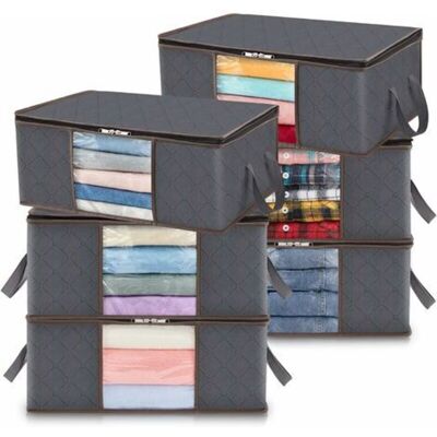 XISRENS Set Di 6 Sacchi Portaoggetti Da 35 Litri Per Vestiti, Contenitore Pieghevole Da Riporre Sotto Il Letto, Organizer Per Copripiumino, Con Finestra Trasparente, In Tessuto Resistente, Colore Grigio. XISRENS Set Di 6 Sacchi Portaoggetti Da 35 Litri Per Vestiti, Contenitore Pieghevole Da Riporre Sotto Il Letto, Organizer Per Copripiumino, Con Finestra Trasparente, In Tessuto Resistente, Colore Grigio.