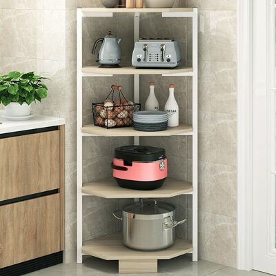 BAKAJI Scaffale Angolare 5 Ripiani Metallo Legno Libreria Angolo Multiuso 40x120 Bianco BAKAJI Scaffale Angolare 5 Ripiani Metallo Legno Libreria Angolo Multiuso 40x120 Bianco