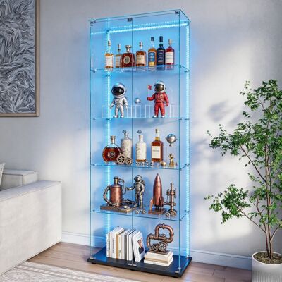 JOOKGBD –vetrina In Vetro Con Led,2 Ante,5 Ripiani In Vetro,armadio Per Collezione,moderna,per Soggiorno,bar,casa,nero JOOKGBD –vetrina In Vetro Con Led,2 Ante,5 Ripiani In Vetro,armadio Per Collezione,moderna,per Soggiorno,bar,casa,nero