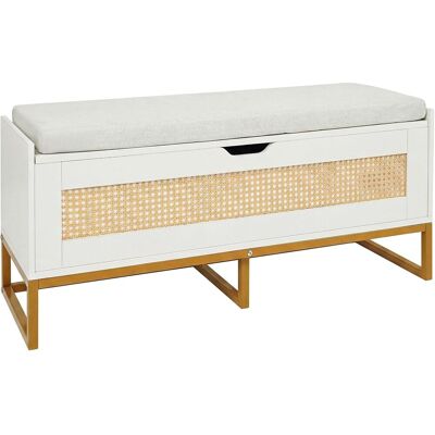 COSTWAY 71l Panca Scarpe Con Seduta Imbottita, Cassa Portaoggetti In Rattan,100x35x44 Cm,bianco COSTWAY 71l Panca Scarpe Con Seduta Imbottita, Cassa Portaoggetti In Rattan,100x35x44 Cm,bianco